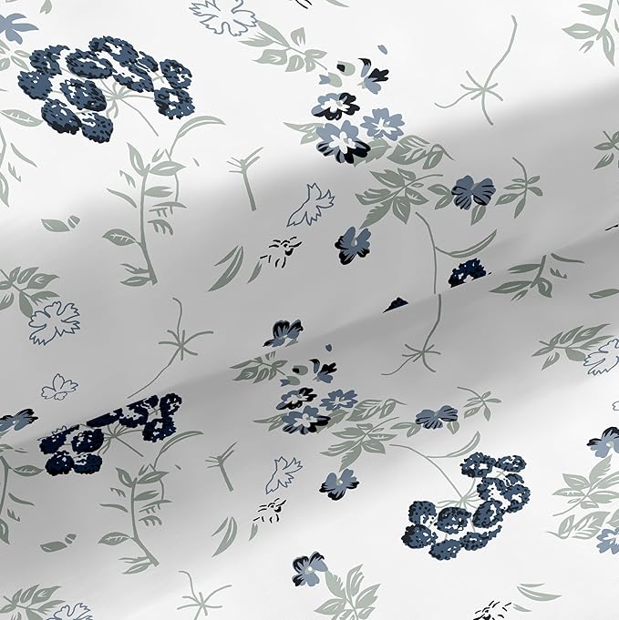 Floral Cotton White Bedsheet for Double Bed