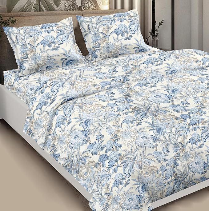 Floral bedding set Cotton Bedsheet Double Bed Victorian Blue