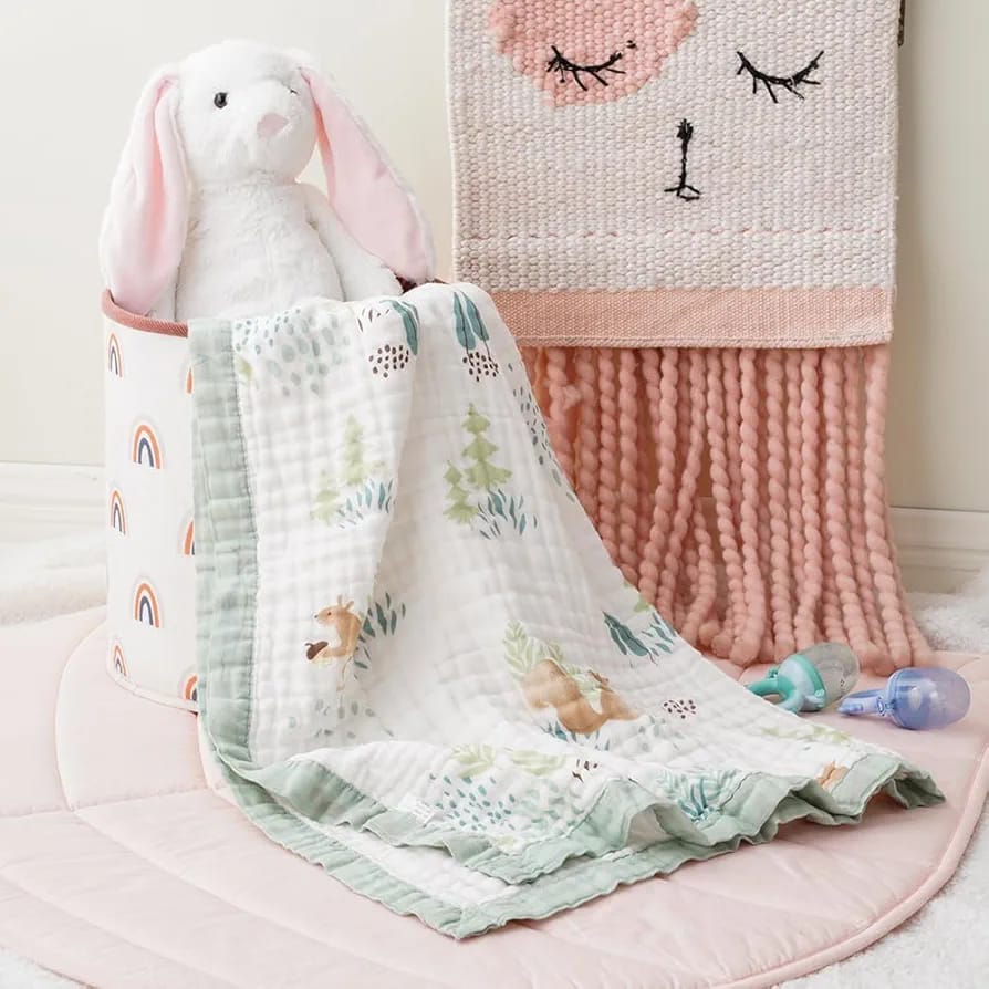 Squirrel Bear Print Muslin New Born Baby Blanket | 100% Cotton Multipurpose Blanket for Babies