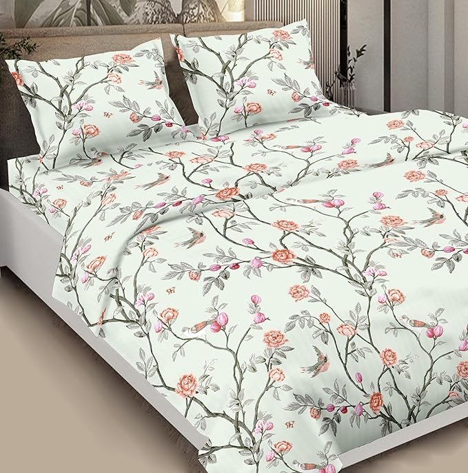 Glaze Cotton King Size Bedsheet Petal Pathways Green