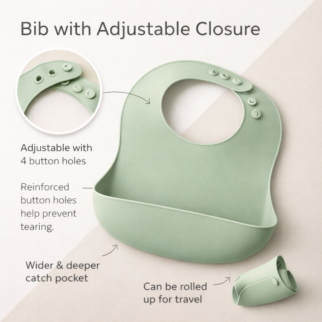 Silicone Baby Feeding Set (Green) | Plate + Bowl + Bib + Straw Cup + Spoon + Fork | BPA-Free | Spill Proof | Mess-Reducing Mealtime Kit