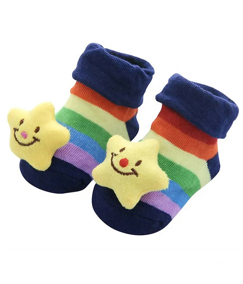 Pair of baby socks with rainbow pattern