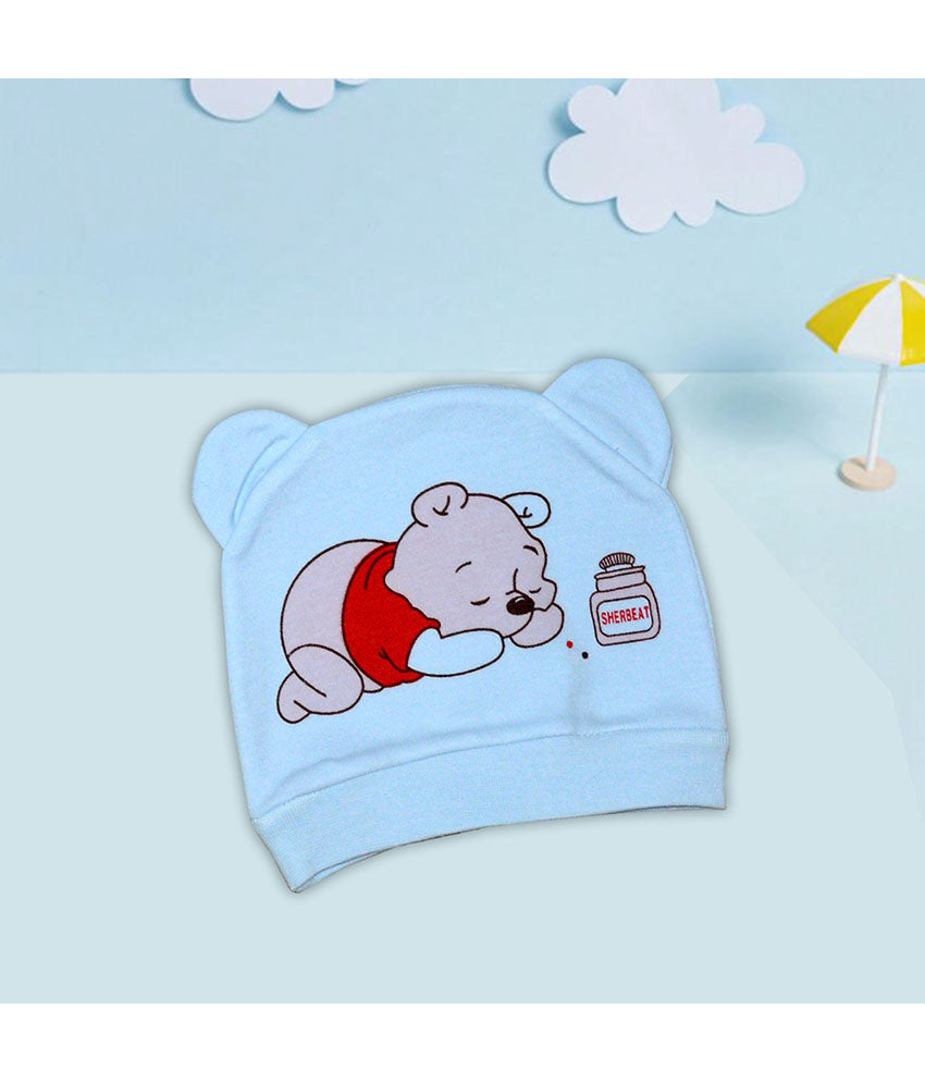 Pooh Design Baby Caps for New born in blue color