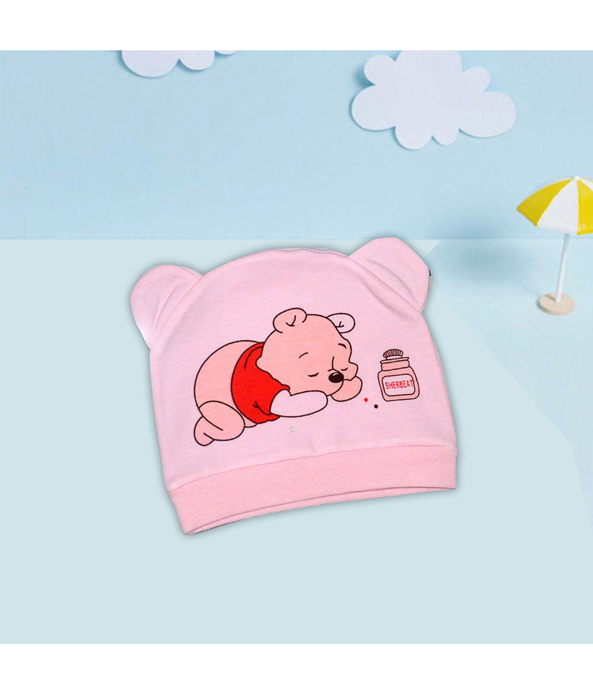 Pooh Design New born Baby Cap in Pink