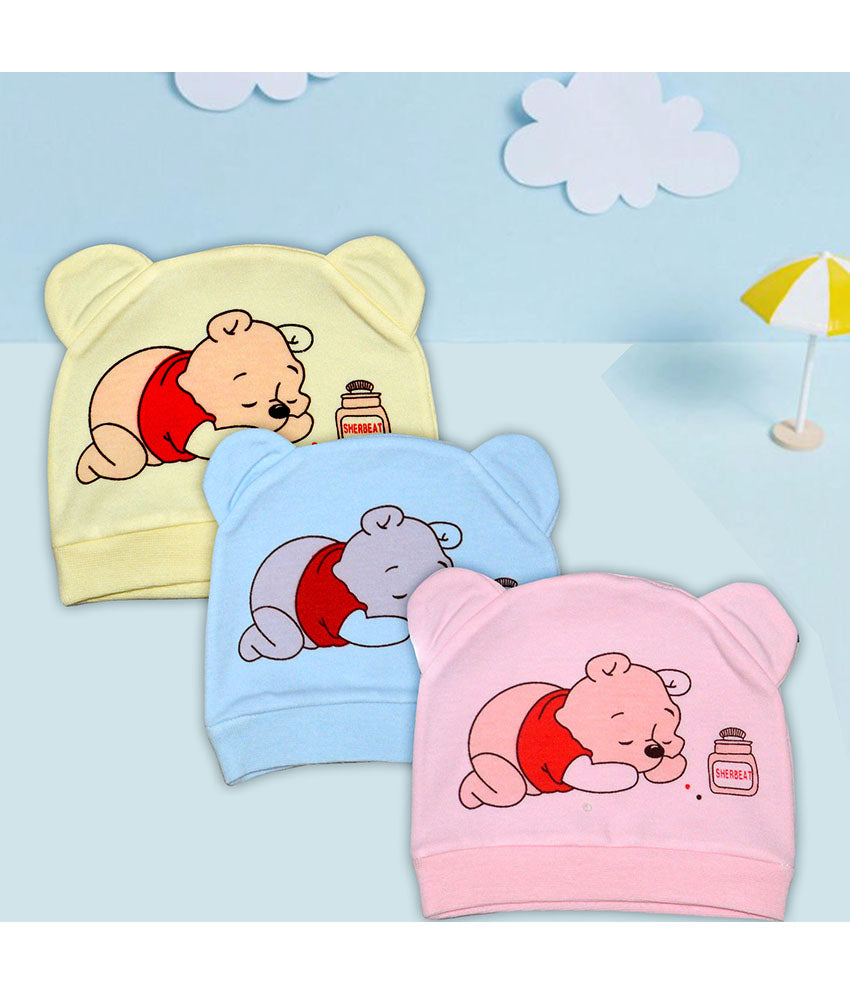 Pooh Design Newborn Baby Cap Set of 3