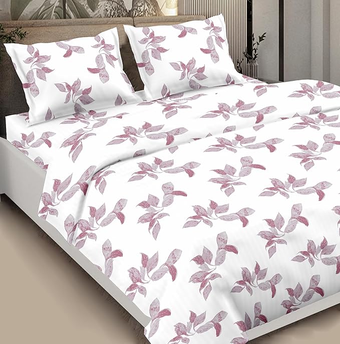 Pure Cotton Bedsheet White Pink