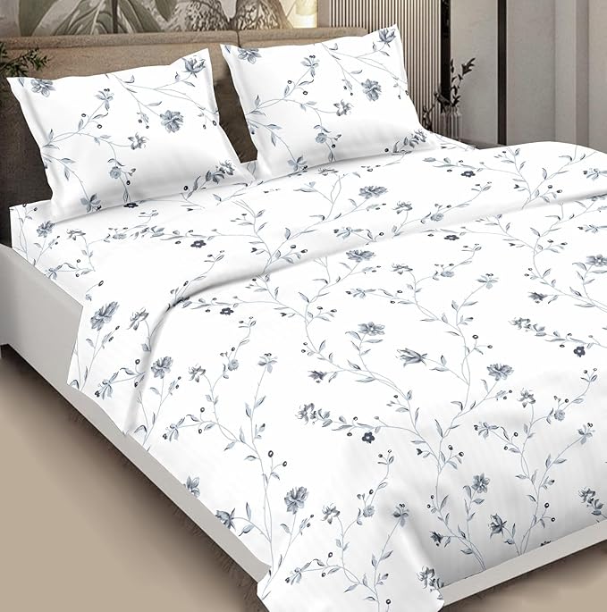 Pure Cotton Double Bedsheet in White Grey