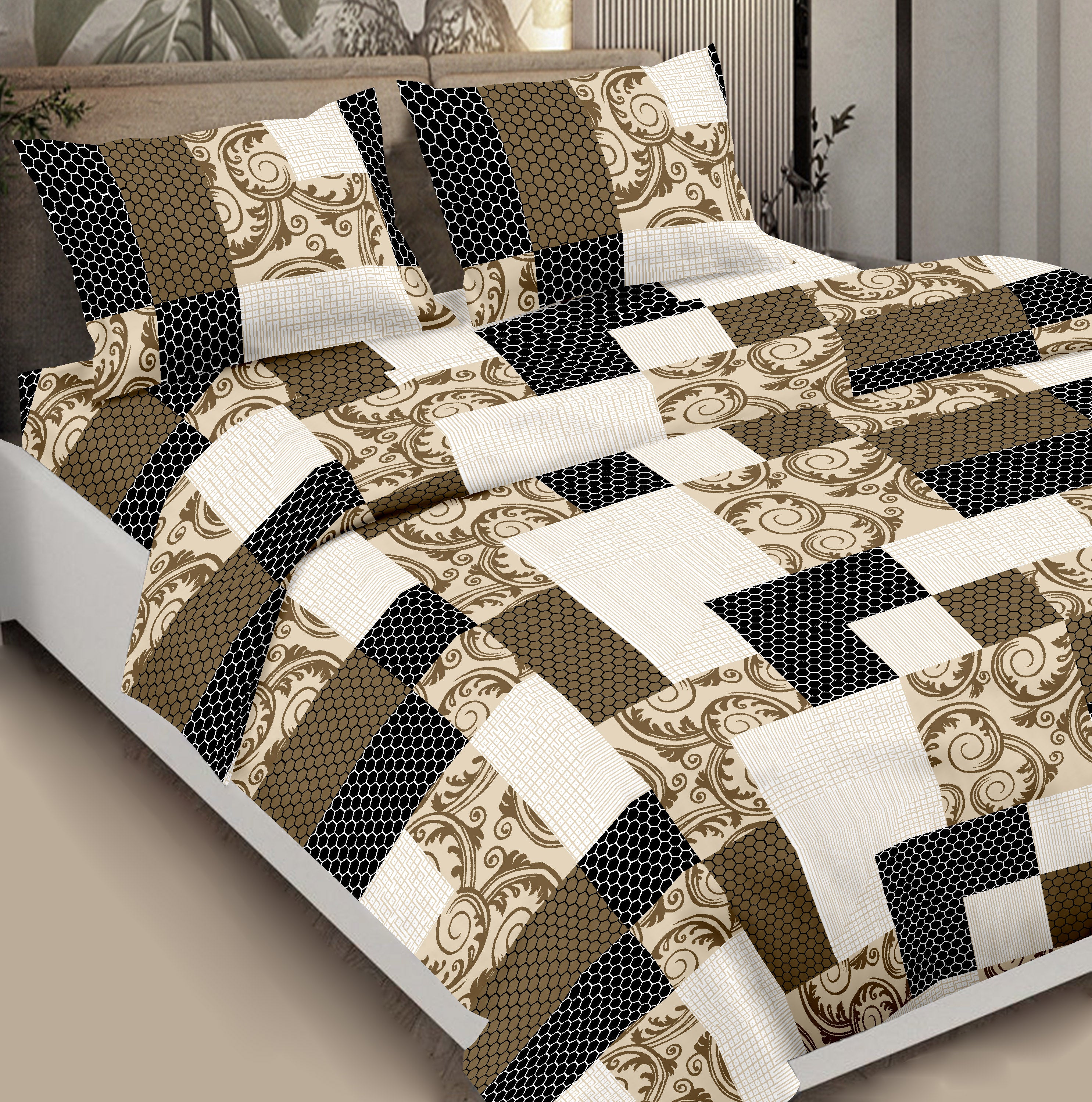 Pure Cotton Queen Size Bedsheet in Brown Color