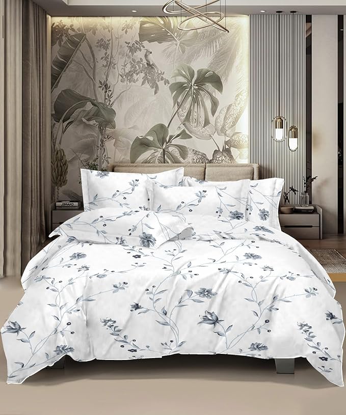 Pure Cotton White Grey Bedsheet
