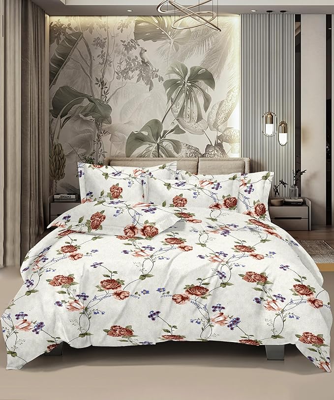 Romantic Garden Cream Glaze Cotton Double Bedsheet | 300 TC 