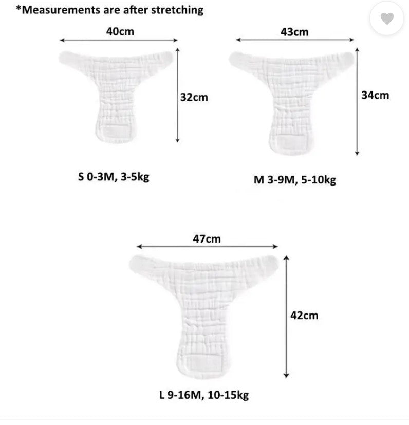 6 Layer Muslin Langot for Baby (Pack of 3) | 100% Pure Muslin | Extra Soft, Breathable & Reusable Cloth Nappy for Newborn Baby Girl & Boy (S, M, L)