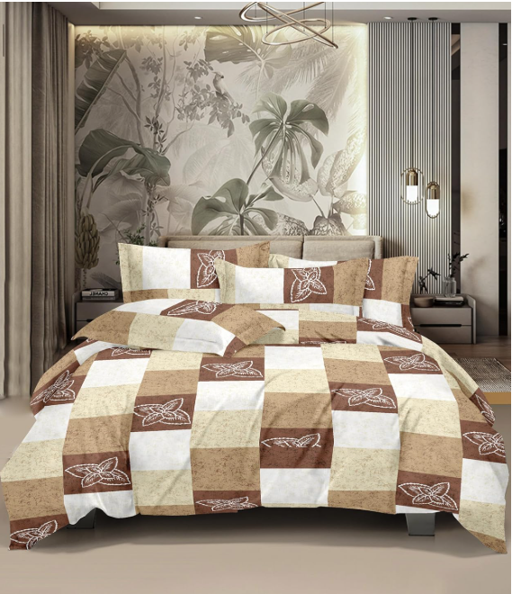 Pure Cotton Queen Size Bedsheet in Floral Print Brown Color | 144 TC