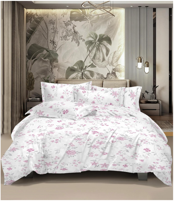 Pink Double Size Bedsheet for Double Bed (90x100 Inches) | 144 TC Pure Cotton Queen Size Bedsheet with 2 Matching Pillow Covers | Soft & Comfortable