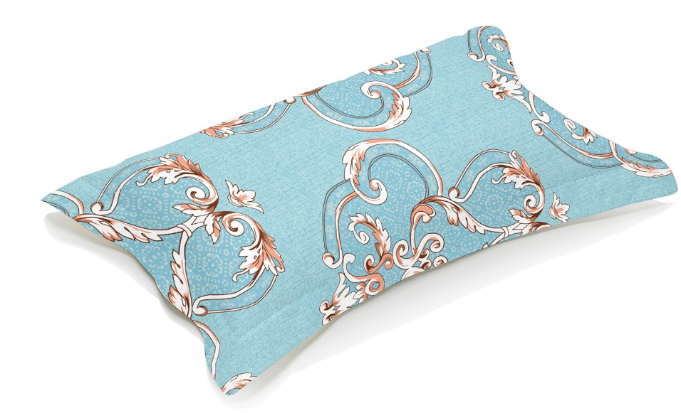 Glaze Cotton Printed Bedsheet for Double Bed, 1 Double Bedsheet Glaze Cotton (90 * 100Inches) with 2 Pillow Covers | 300 TC Bedsheet -(Royal Damask)-Blue