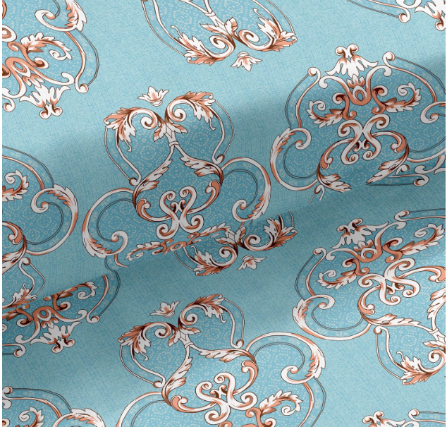 Glaze Cotton Printed Bedsheet for Double Bed, 1 Double Bedsheet Glaze Cotton (90 * 100Inches) with 2 Pillow Covers | 300 TC Bedsheet -(Royal Damask)-Blue