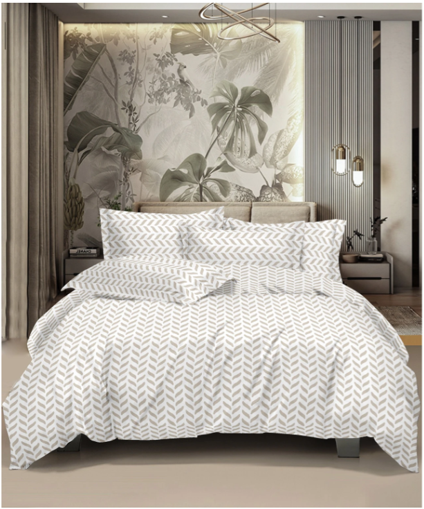 Beige & Blue White Cotton Double Bedsheet | 300 TC | Queen size