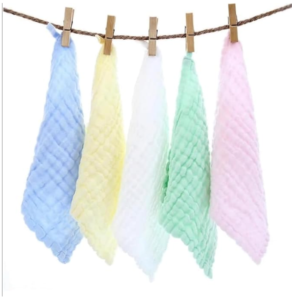 Soft Crinkle Muslin Baby Napkins (Pack of 5/10) | 25 x 25 cm