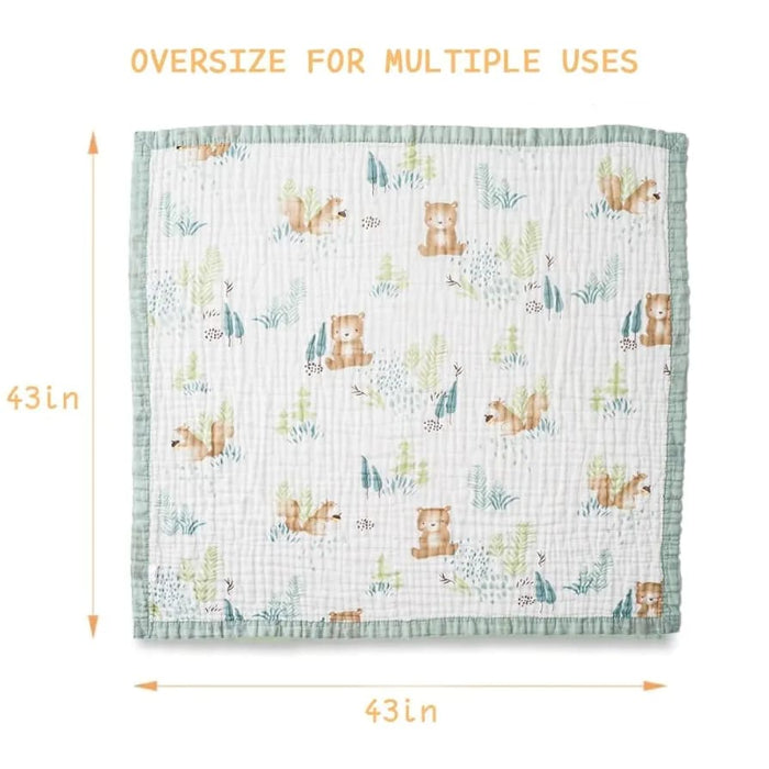 Squirrel Bear Print Muslin New Born Baby Blanket | 100% Cotton Multipurpose Blanket for Babies