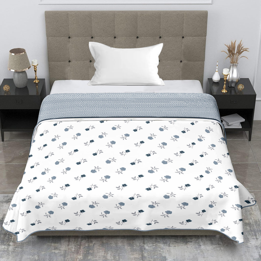 Soft Cotton Dohar for Single Bed (Gentle Floral Frost Blue)