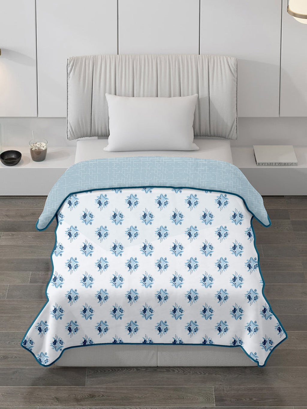 Soft Cotton Dohar for Single Bed in Blue Floral Design