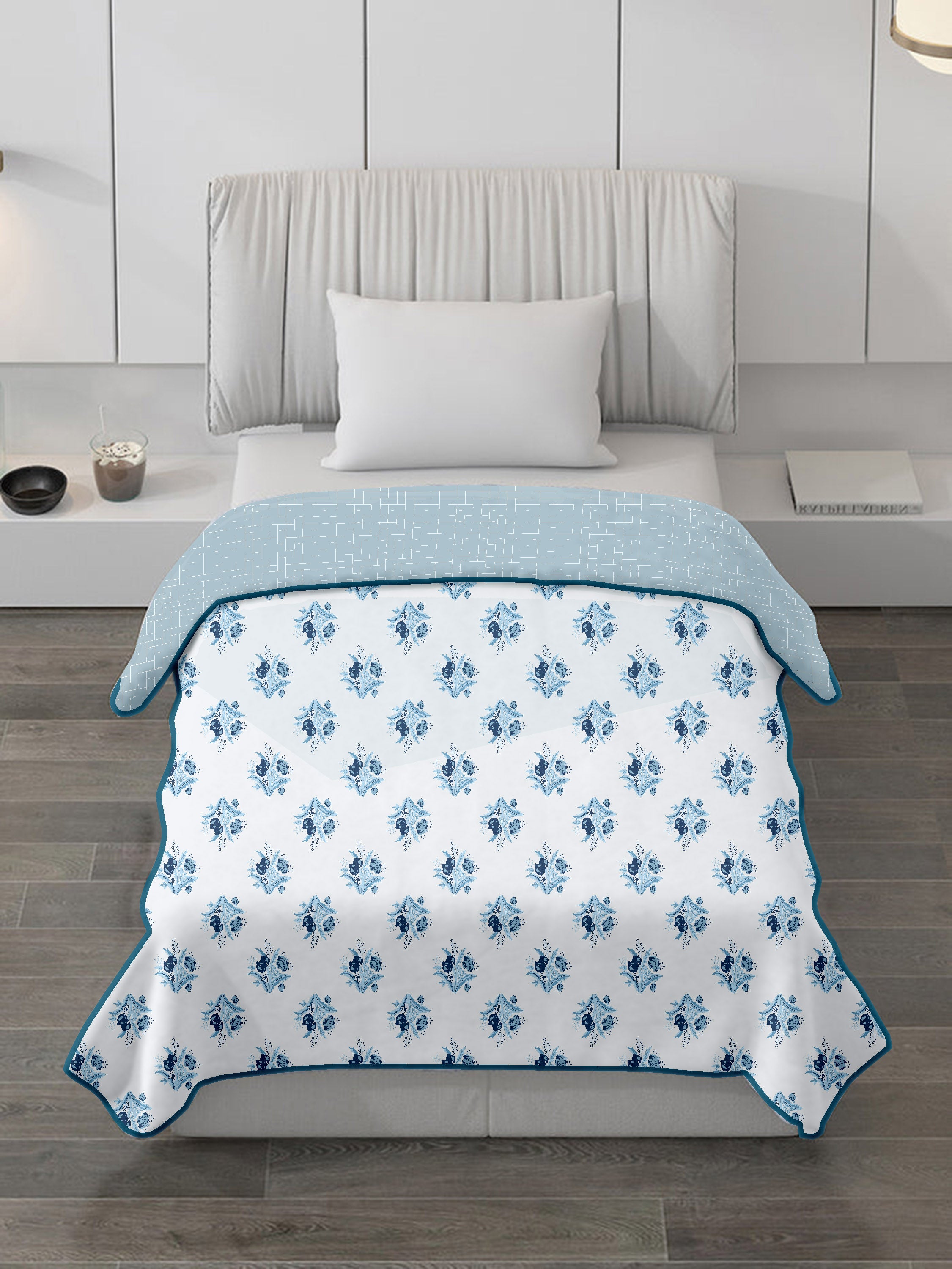 Soft Cotton Dohar for Single Bed in Blue Floral Design
