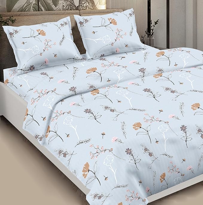 Soft Cotton Double Bedsheet (90×100 Inches) with 2 Pillow Covers