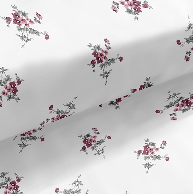 Soft Cotton Floral Bedsheet Double Bed (White Red)