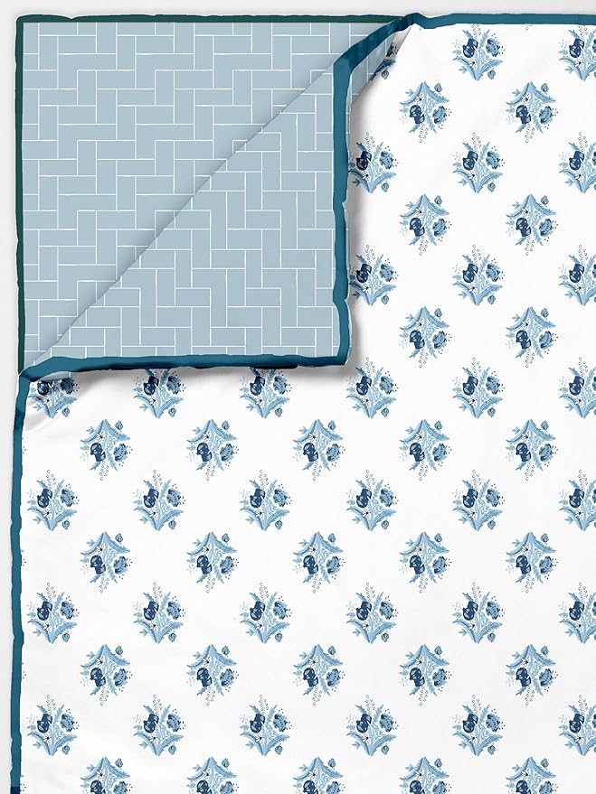 Soft Cotton Single Bed Dohar in Blue Floral Design