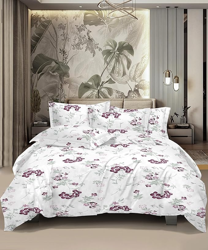 Soft Floral Cotton Bedsheet for Double Bed White Red
