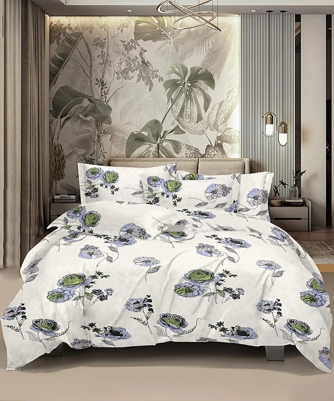 Springtime Lace Cotton Bedsheet for Bed White & Blue