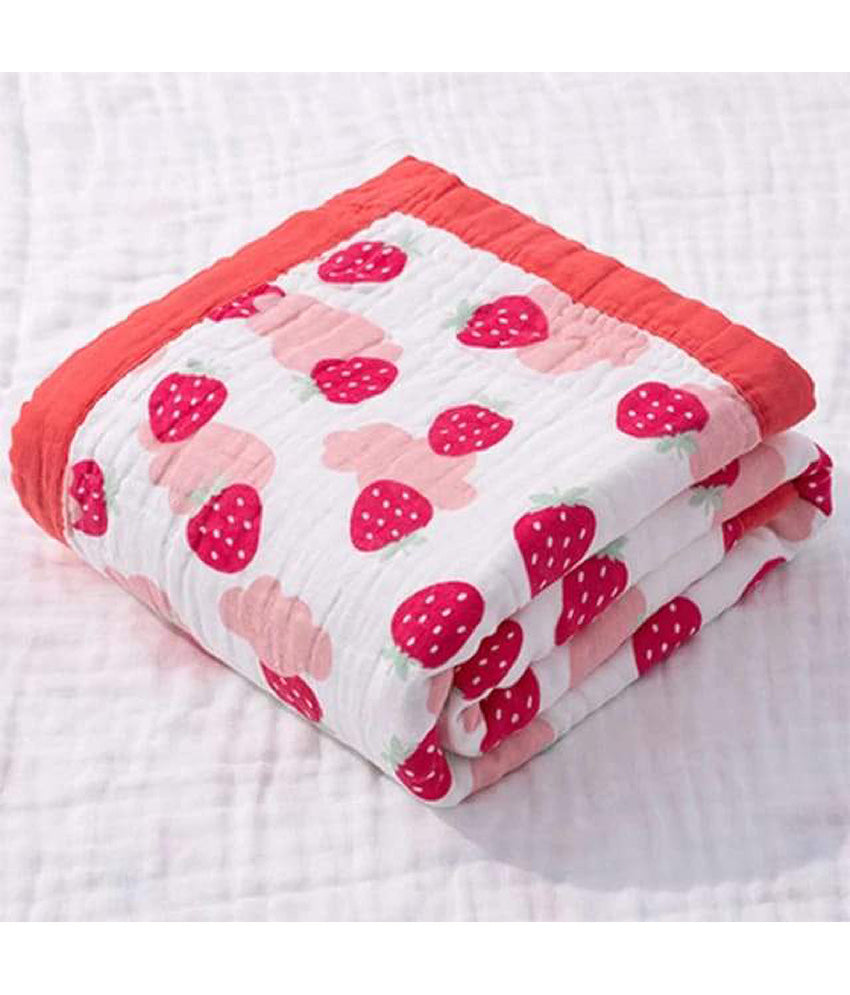 Strawberry Print Muslin New Born Baby Blanket