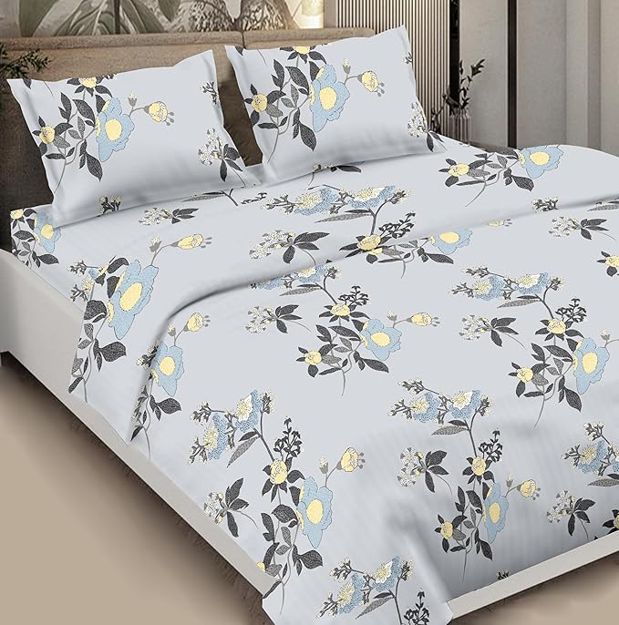 Summer Meadow Floral Glaze Cotton Double Bedsheet | 300 TC