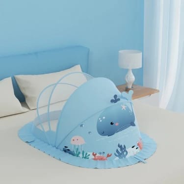 Blue Baby Foldable Mosquito Net Tent (Quick-Open, Breathable Mesh) | 130 × 65 × 65 cm
