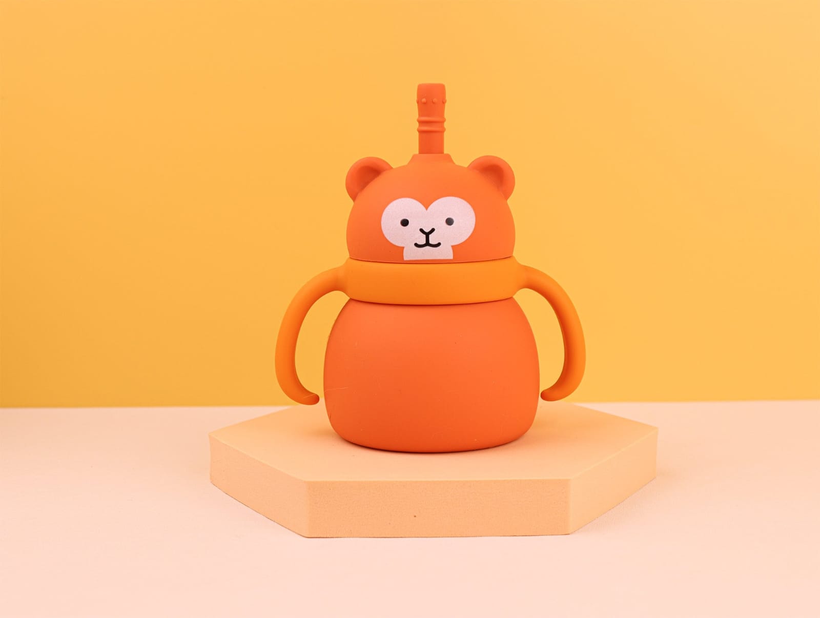 Silicone Baby Sipper Cup with Straw Orange Teddy Bear | BPA-Free | 200ml Baby Hydration Training Cup | Baby Travel sipper | Teething Friendly