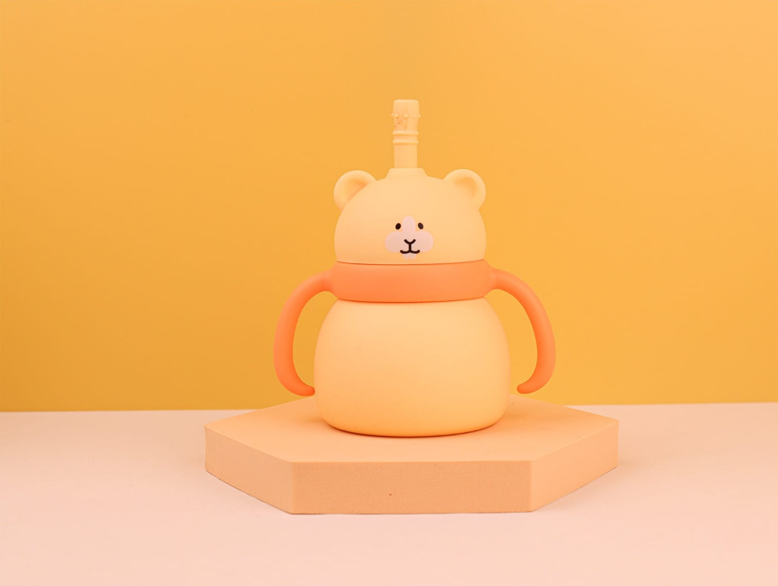 Silicone Baby Sipper Cup with Straw Yellow Teddy Bear | BPA-Free | 200ml Baby Hydration Training Cup | Baby Travel sipper | Teething Friendly