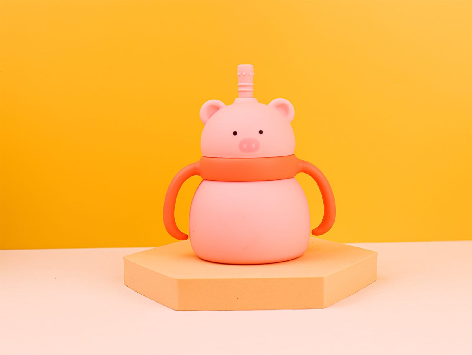 Silicone Baby Sipper Cup with Straw Pink Teddy Bear | BPA-Free | 200ml Baby Hydration Training Cup | Baby Travel sipper | Teething Friendly