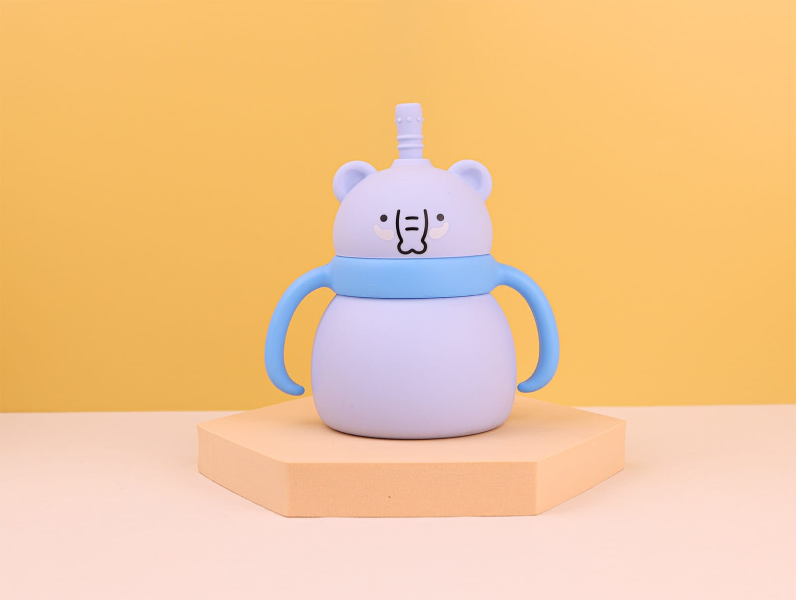 Silicone Baby Sipper Cup with Straw Blue Teddy Bear | BPA-Free | 200ml Baby Hydration Training Cup | Baby Travel sipper | Teething Friendly