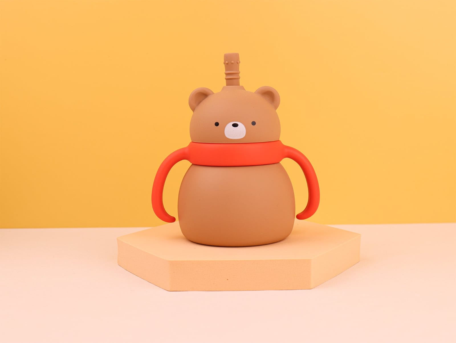 Silicone Baby Sipper Cup with Straw Brown Teddy Bear | BPA-Free | 200ml Baby Hydration Training Cup | Baby Travel sipper | Teething Friendly