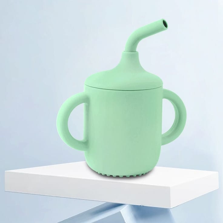 Green Silicone Baby Sipper Cup with Straw | BPA-Free | 200ml Baby Hydration Training Cup | Baby Travel sipper | Teething Friendly