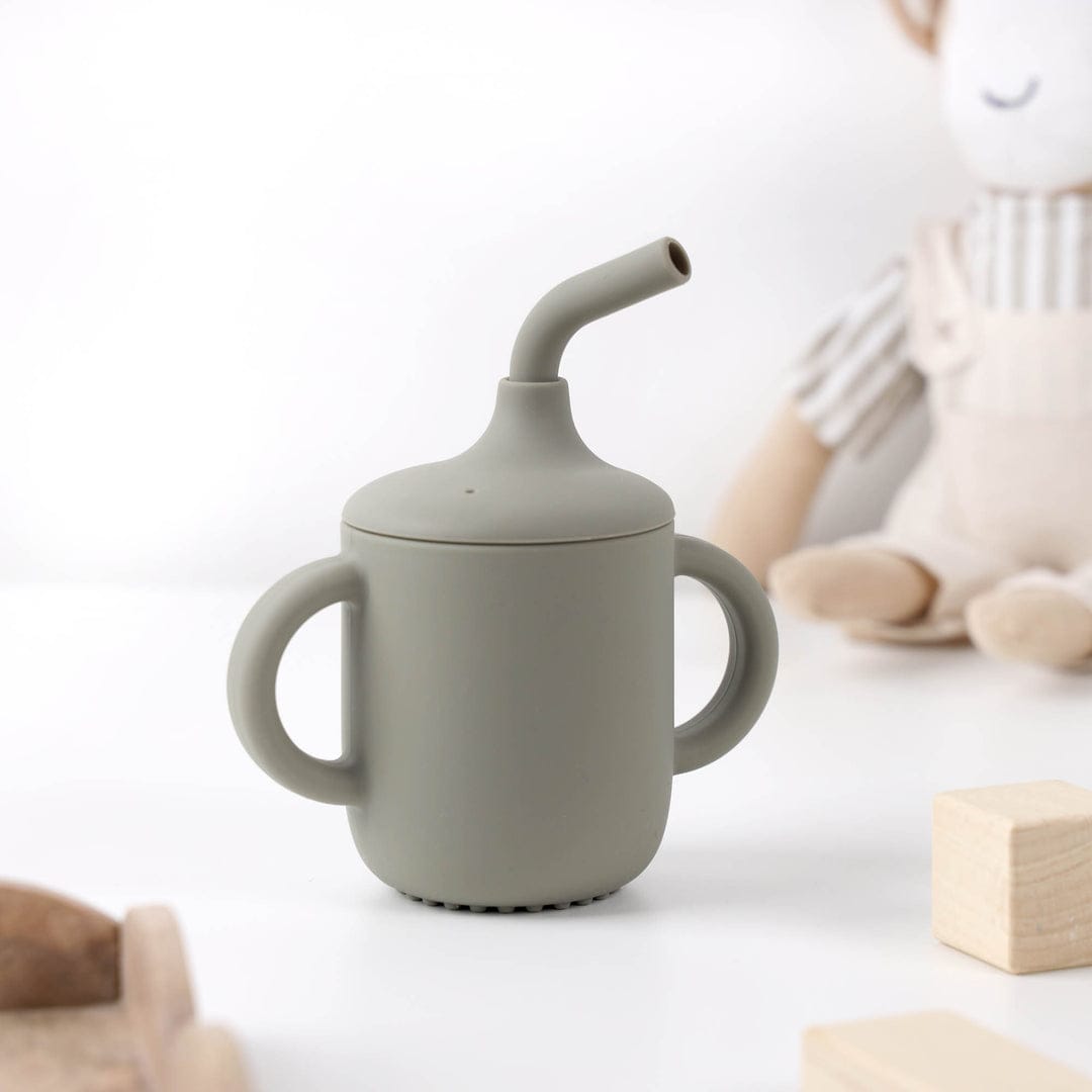Grey Silicone Baby Sipper Cup with Straw | BPA-Free | 200ml Baby Hydration Training Cup | Baby Travel sipper | Teething Friendly