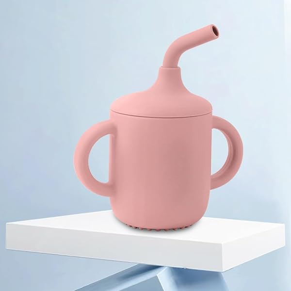 Pink Silicone Baby Sipper Cup with Straw | BPA-Free | 200ml Baby Hydration Training Cup | Baby Travel sipper | Teething Friendly