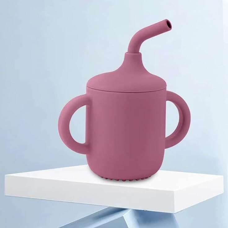 Purple Silicone Baby Sipper Cup with Straw | BPA-Free | 200ml Baby Hydration Training Cup | Baby Travel sipper | Teething Friendly