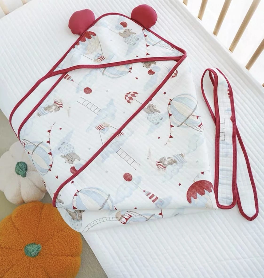 Baby Hooded Towel | 100% Muslin-Cotton (80x80 cm) | Ultra Soft & Absorbent Bath Towel for Infants & Toddler