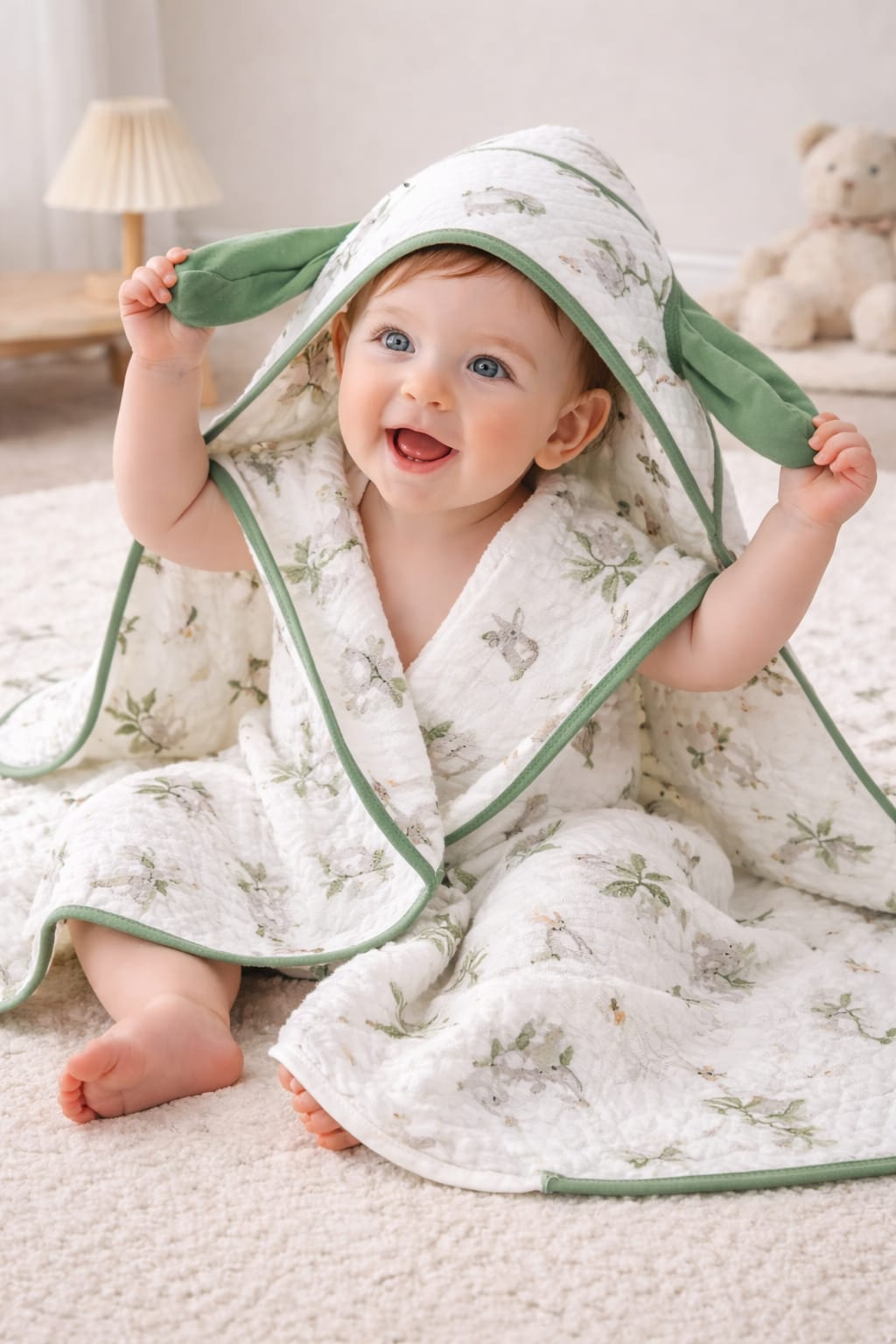 Baby Hooded Towel | 100% Muslin-Cotton (80x80 cm) | Ultra Soft & Absorbent Bath Towel for Infants & Toddler