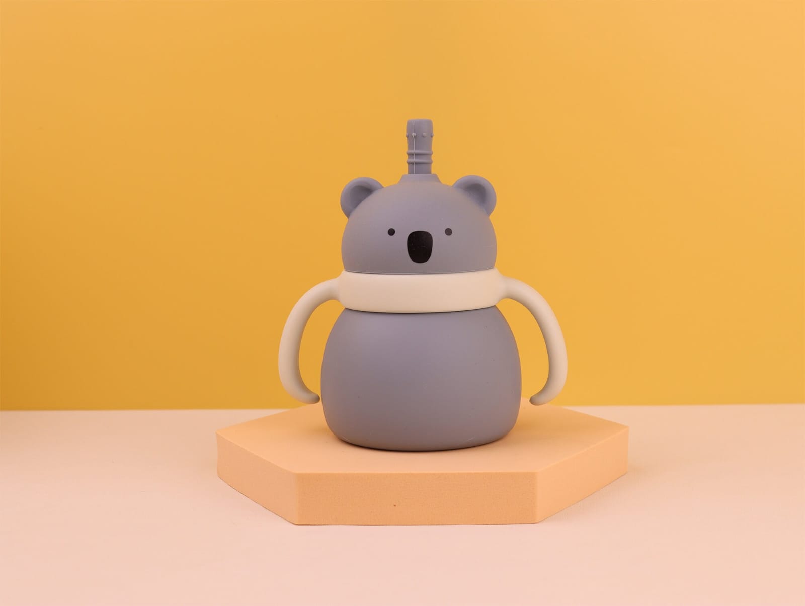 Silicone Baby Sipper Cup with Straw Grey Teddy Bear | BPA-Free | 200ml Baby Hydration Training Cup | Baby Travel sipper | Teething Friendly