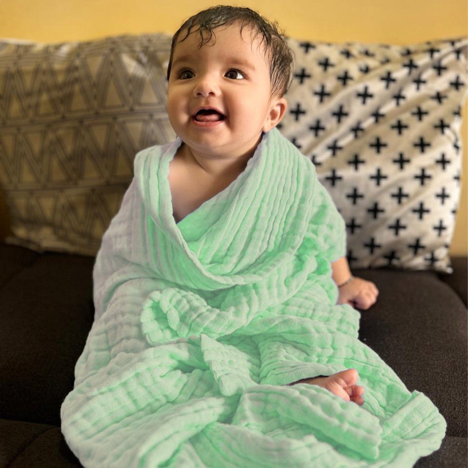 6 Layer Muslin Baby Bath Towel | 500 TC Super Soft & Highly Absorbent Wash Towel for Newborn | Extra Soft Muslin Cotton Towel for Kids, Boys & Girls