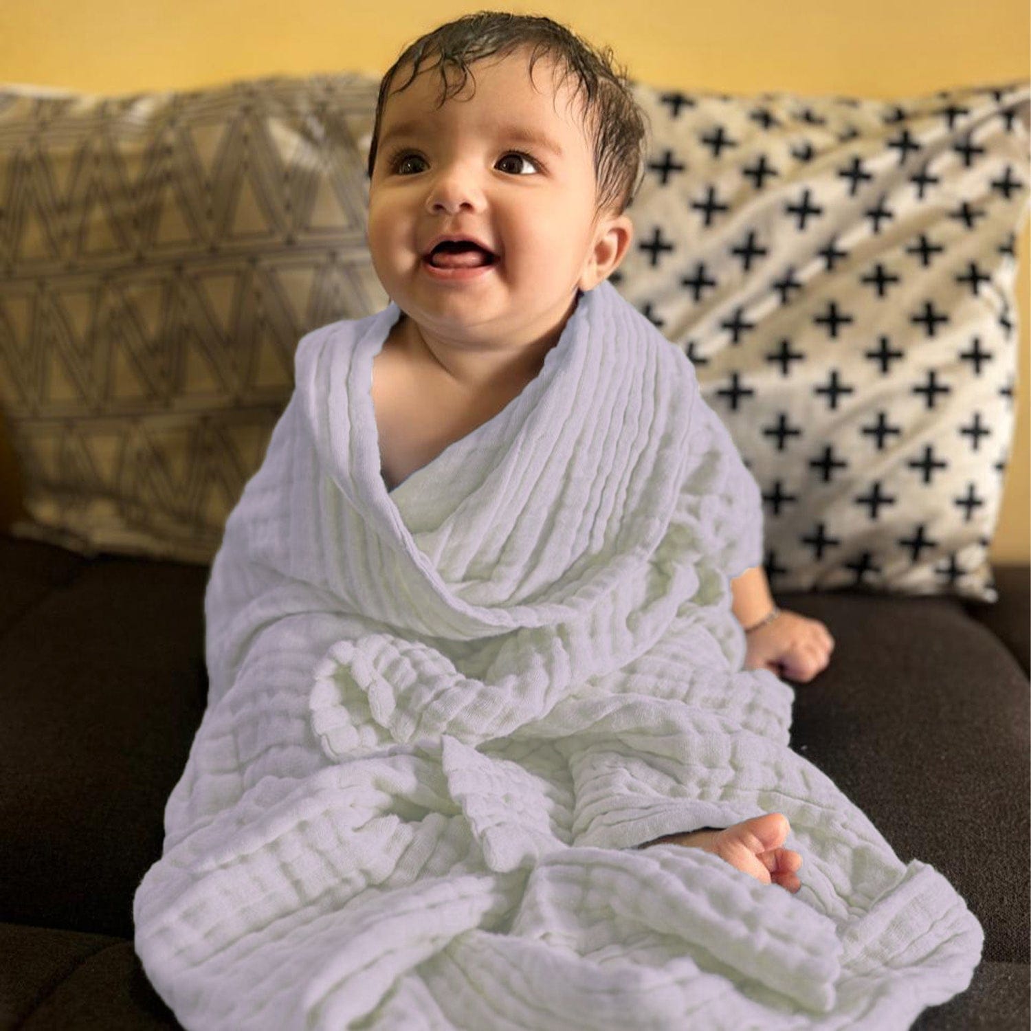 6 Layer Muslin Baby Bath Towel | 500 TC Super Soft & Highly Absorbent Wash Towel for Newborn | Extra Soft Muslin Cotton Towel for Kids, Boys & Girls