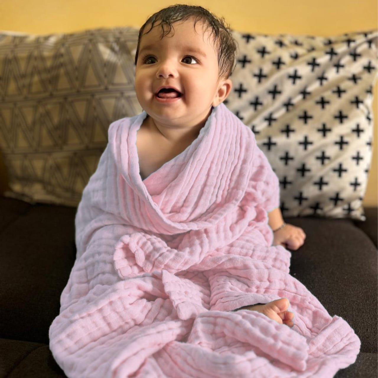 6 Layer Muslin Baby Bath Towel | 500 TC Super Soft & Highly Absorbent Wash Towel for Newborn | Extra Soft Muslin Cotton Towel for Kids, Boys & Girls