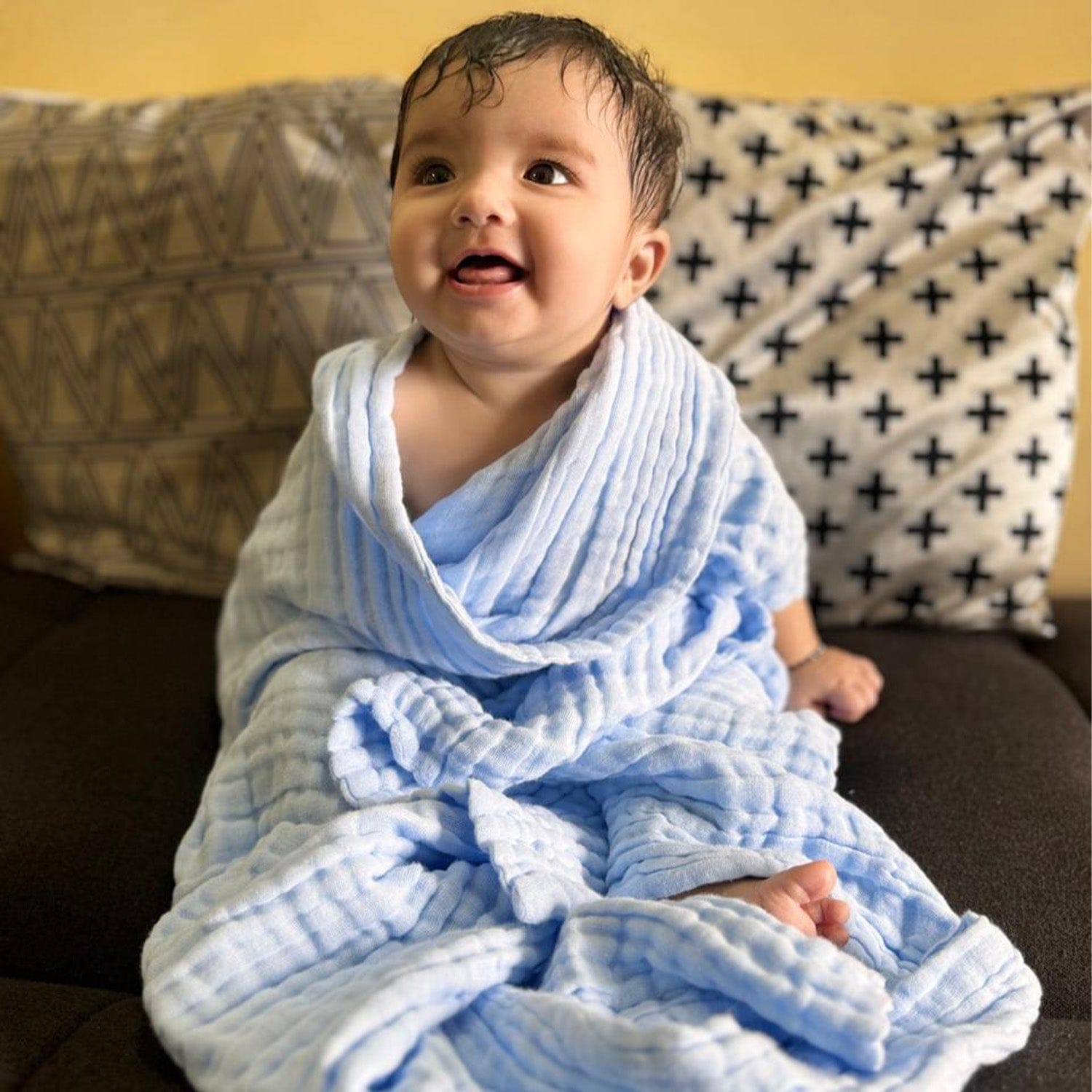 6 Layer Muslin Baby Bath Towel | 500 TC Super Soft & Highly Absorbent Wash Towel for Newborn | Extra Soft Muslin Cotton Towel for Kids, Boys & Girls