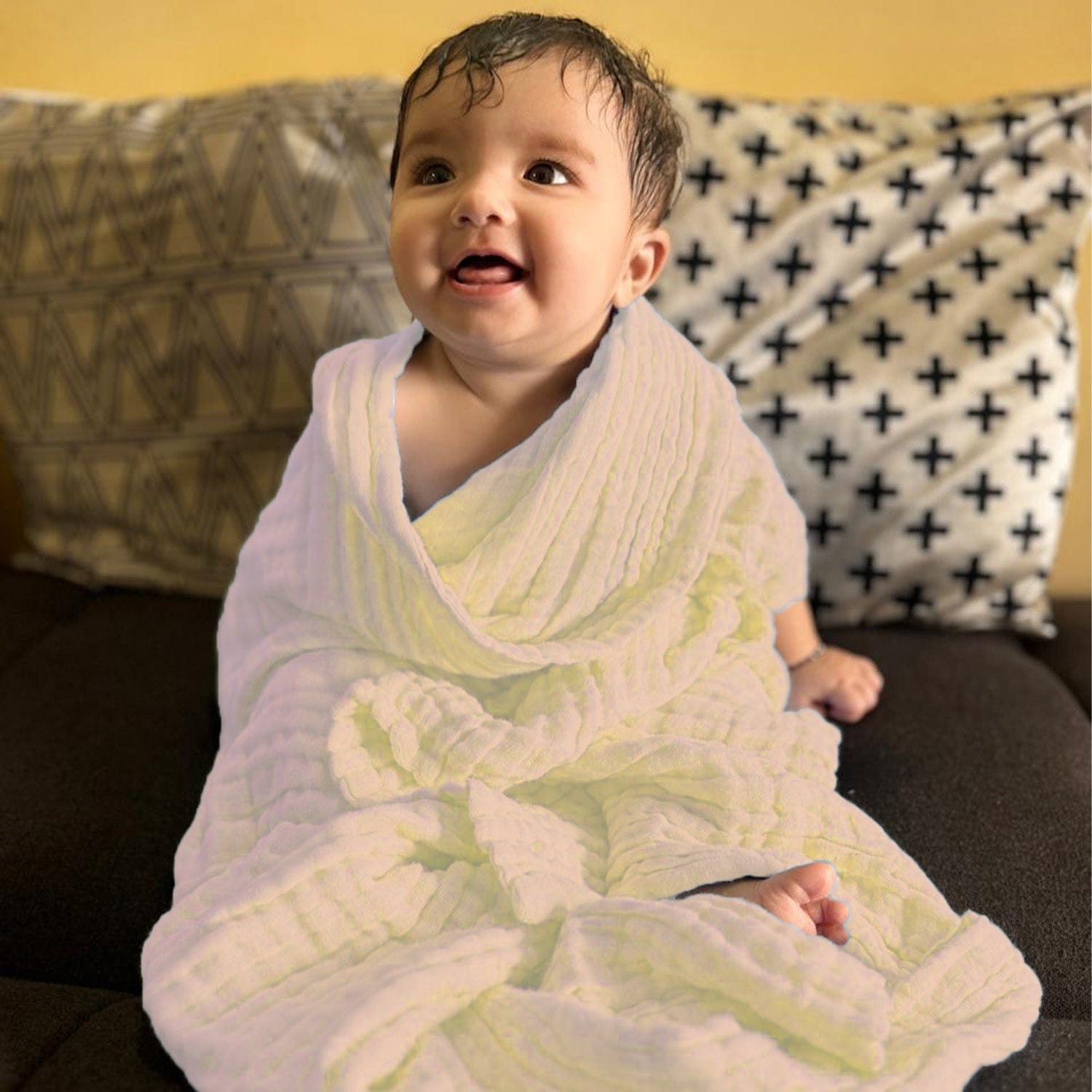 6 Layer Muslin Baby Bath Towel | 500 TC Super Soft & Highly Absorbent Wash Towel for Newborn | Extra Soft Muslin Cotton Towel for Kids, Boys & Girls